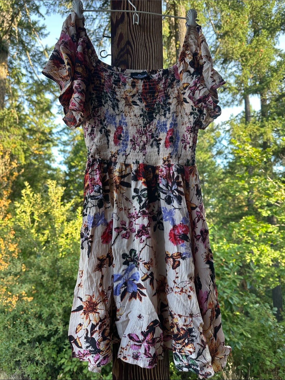 Angie Cream Multi Floral Smocked Mini Dress